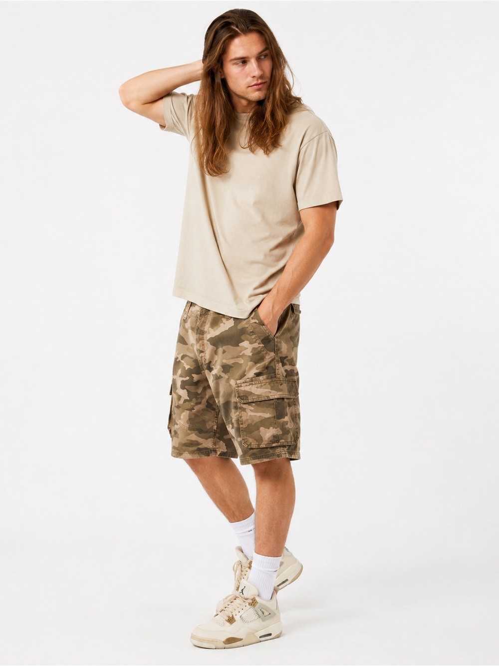 Wrangler Mens Camo Cargo Shorts 32 Tan Brown Utility Y2K Streetwear